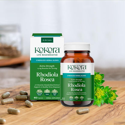 kokora Extra Strength Rhodiola Rosea – Stress Relief, Endurance & Promotes Mental & Physical Performance* - with Siberian Rhodiola, Rosavins, Organic Holy Basil - Vegan, Non-GMO - 60 Capsules kokoraBuy Supplements Australia
