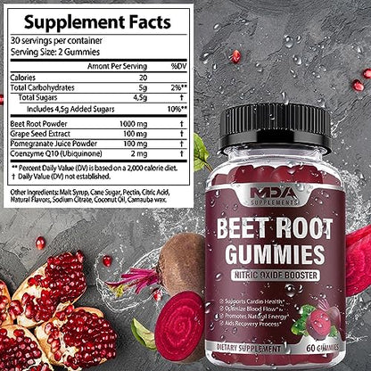 Beet Root Gummies with CoQ10, Energy, and Circulation Support, Pre Workout Nitric Oxide MDA SupplementsBuy Supplements Australia