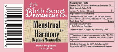 Birth Song Botanicals Menstrual Harmony Tincture, Herbal Period Symptom Support Birth Song BotanicalsBuy Supplements Australia