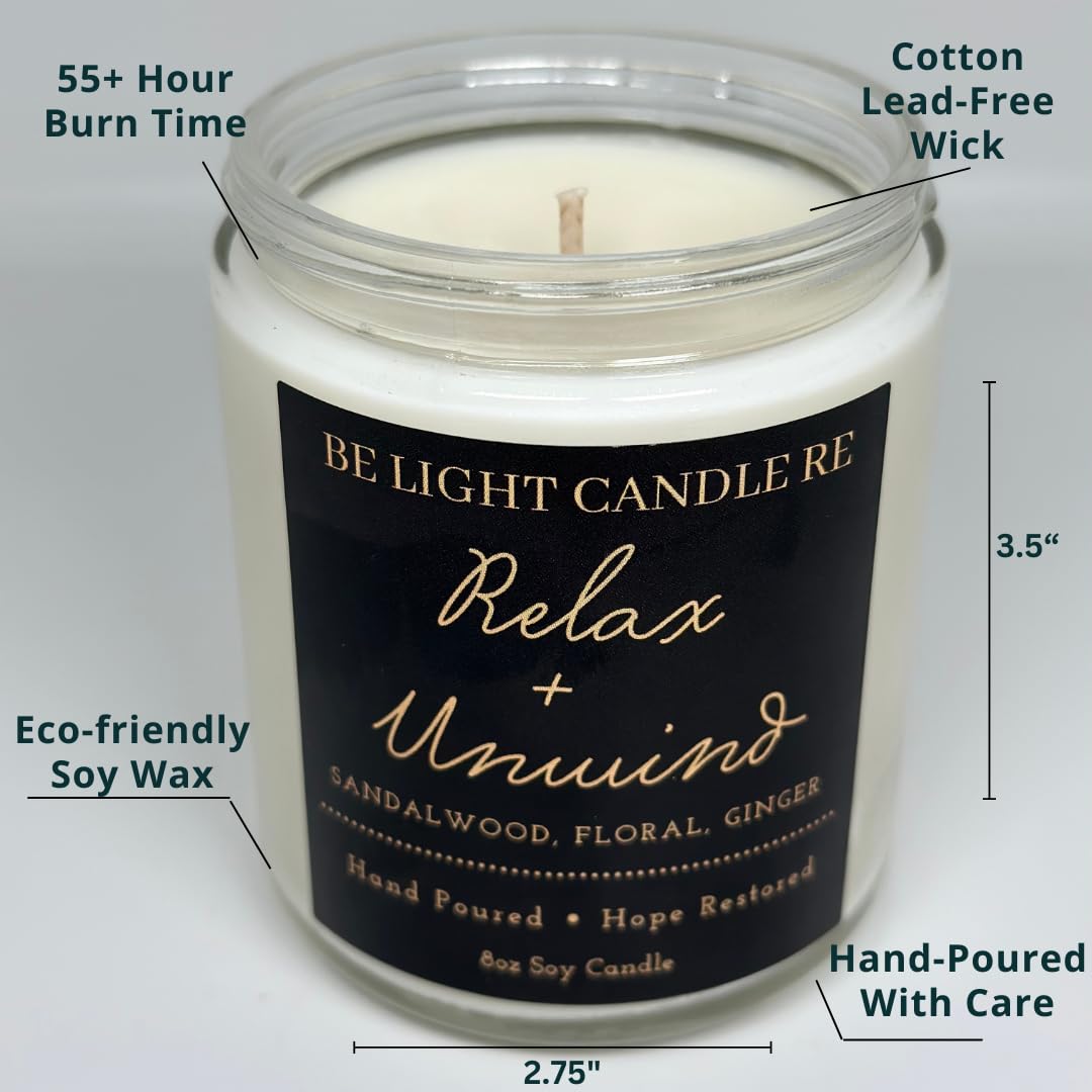 Stress Relief Candle | Purpose-Driven Soy Candles | Scented Candle for Home | 8oz Long Lasting Candle Be Light Candle REBuy Supplements Australia
