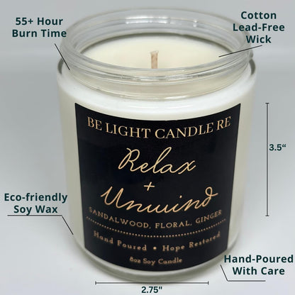 Stress Relief Candle | Purpose-Driven Soy Candles | Scented Candle for Home | 8oz Long Lasting Candle Be Light Candle REBuy Supplements Australia