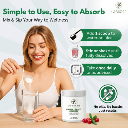 LifeSpan Nutrients D Mannose with Cranberry and Probiotics Powder Supports Urinary Tract and Bladder Health Easy Mix Drink Vegan Gluten Free 30 Servings LifeSpan NutrientsBuy Supplements Australia