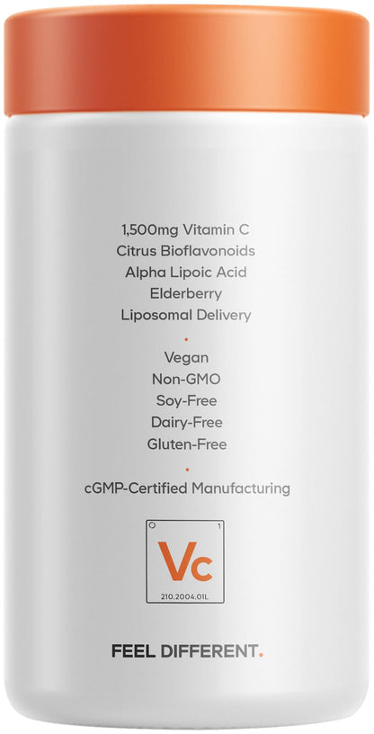Codeage Liposomal Vitamin C 1500mg with Zinc, Elderberry, Citrus Bioflavonoids Grapefruit, Lemon, Orange Powder, Quercetin & Rose Hips Fruit – Vegan Supplement - Non-GMO, Vegan Pills, 180 Capsules CodeageBuy Supplements Australia