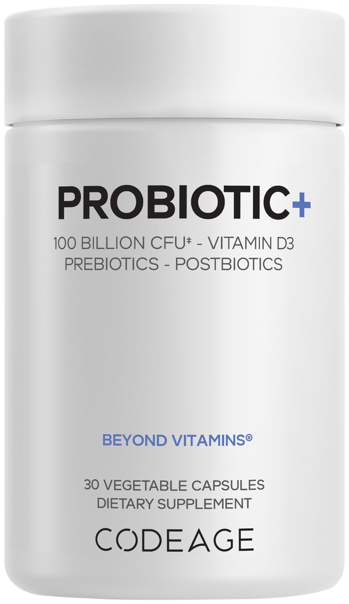 Codeage Probiotic+ 100 Billion CFU Supplement - 12-Strain Probiotic Blend, Organic Prebiotic Fiber, Postbiotics, Vitamin D3, Zinc Bisglycinate, Quercetin - for Men & Women - Non-GMO- 30 Capsules CodeageBuy Supplements Australia