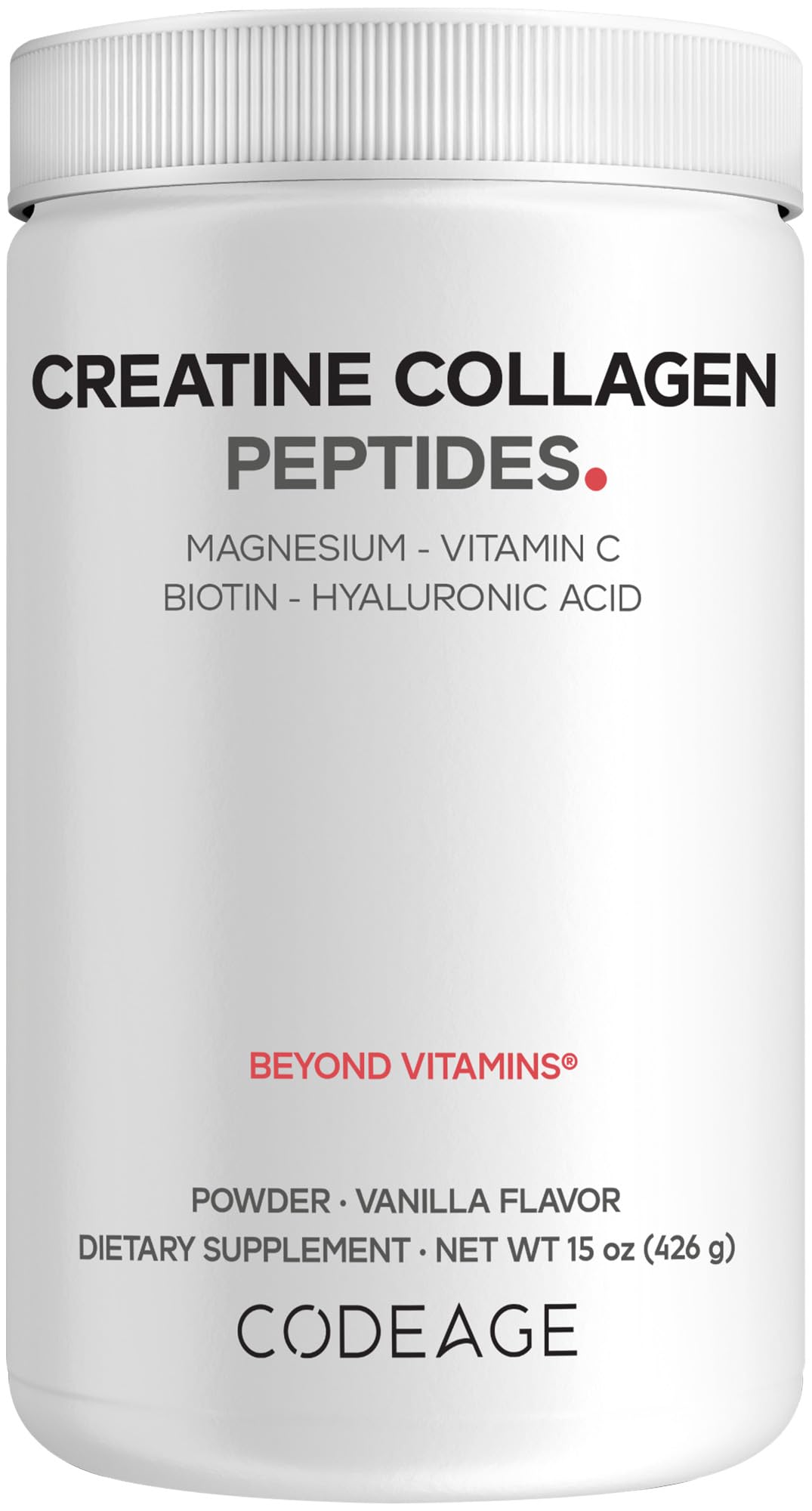 Codeage Creatine Collagen Peptides - Creatine Monohydrate Powder Supplement, Wild-Caught Marine Collagen, Biotin, Magnesium, Vitamin C, Hyaluronic Acid - Vanilla Flavored - Non-GMO - 15 Oz CodeageBuy Supplements Australia