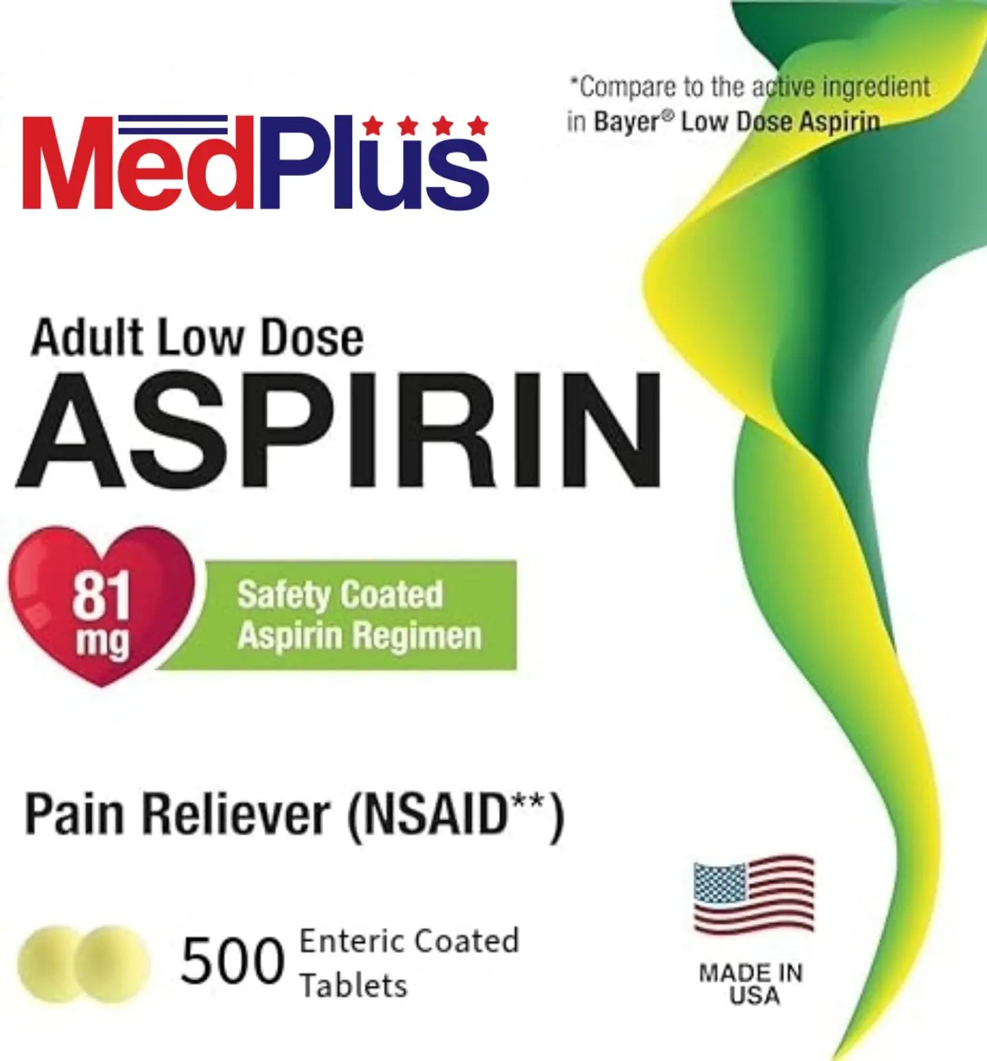 MedPlus Low Dose Aspirin 81 mg - 500 Tablets | Enteric Coated | Pain Reliever for Minor Aches and Pains, Fever Reducer - Made in USA MedPlusBuy Supplements Australia