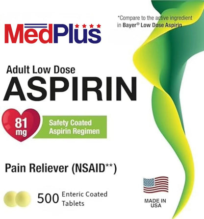 MedPlus Low Dose Aspirin 81 mg - 500 Tablets | Enteric Coated | Pain Reliever for Minor Aches and Pains, Fever Reducer - Made in USA MedPlusBuy Supplements Australia