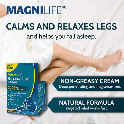 MagniLife Relaxing Leg Cream, Restless Legs, Deep Penetrating Topical for Pain, Naturally Soothe Cramping, Discomfort, and Tossing with Lavender and Magnesium - 4oz MagniLifeBuy Supplements Australia
