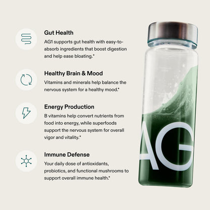 AG1 Greens Powder Supplement Bundle w/Stainless Steel Storage Canister – Multivitamin, Probiotic & Superfood Blend | Gut Health & Daily Wellness Support | Includes Shaker & Scoop | Vegan, Gluten-Free AG1Buy Supplements Australia