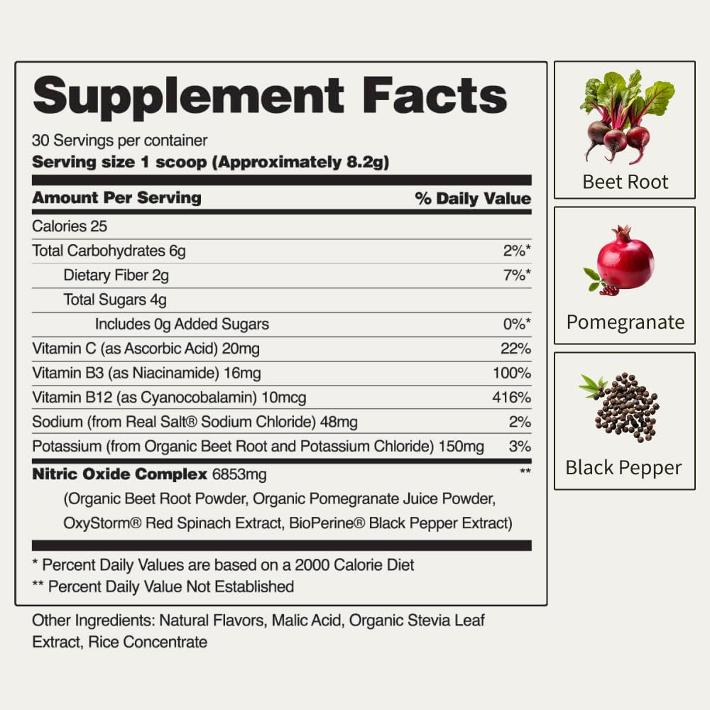Snap Supplements USDA Organic Beet Root Powder, 3-in-1 Nitric Oxide Supplement, Support Healthy Blood Circulation, 250g (30 Servings, Cherry Lime)