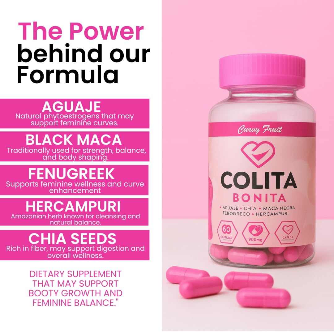 Colita Bonita – Aguaje, Black Maca & Fenugreek Pills – Natural Booty Growth & Hip Shaping Supplement – Supports Curves, Hormonal Balance & Waist Definition – 60 Capsules (30-Day Supply) Curvy FruitBuy Supplements Australia