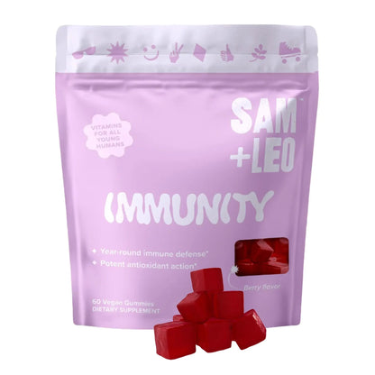 SAM+LEO Immunity Gummies with Elderberry, Echinacea, Zinc & Vitamin C for Kids & Teens – Immune Support Supplement Gummies | SAM+LEO