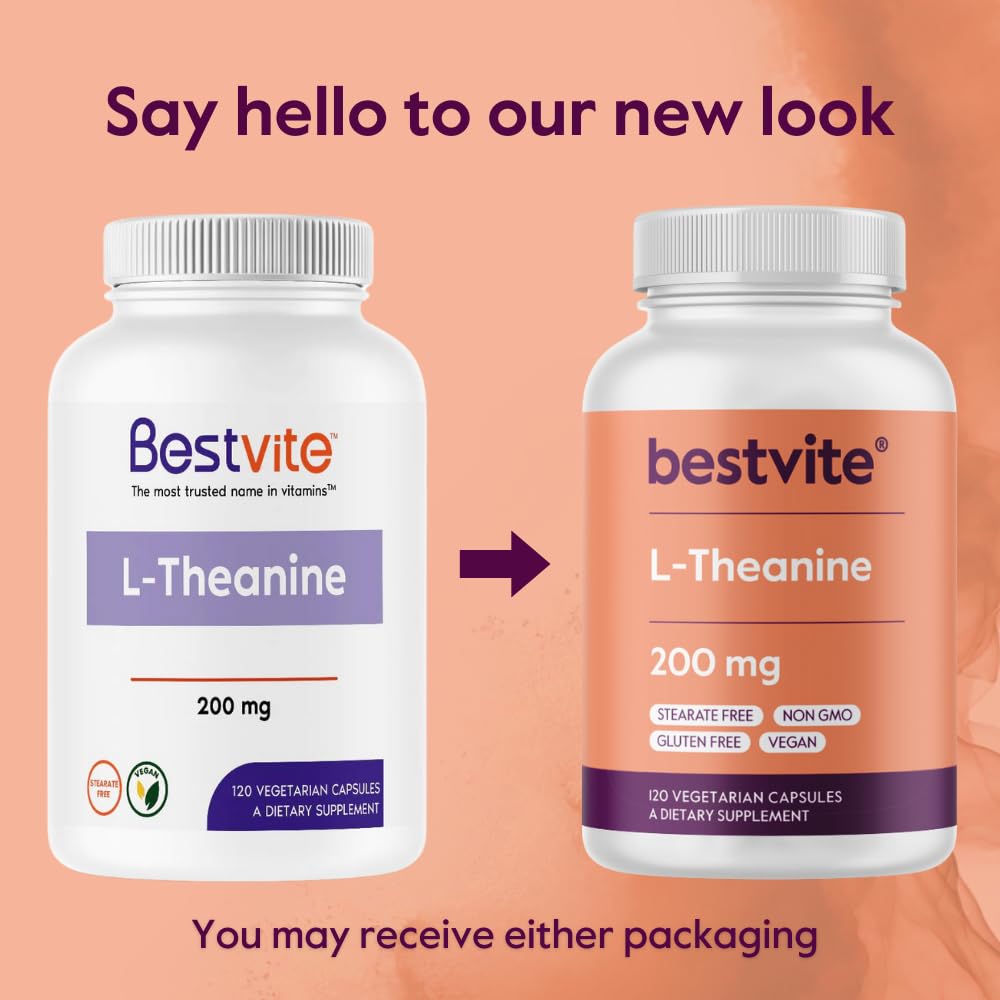BESTVITE L-Theanine 200mg (120 Vegetarian Capsules) - No Stearates - Vegan - Non GMO - Gluten Free BESTVITEBuy Supplements Australia