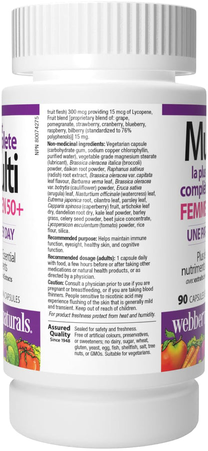 Webber Naturals Women's 50+ Most Complete Multi, 90 Vegetarian Capsules Webber NaturalsBuy Supplements Australia