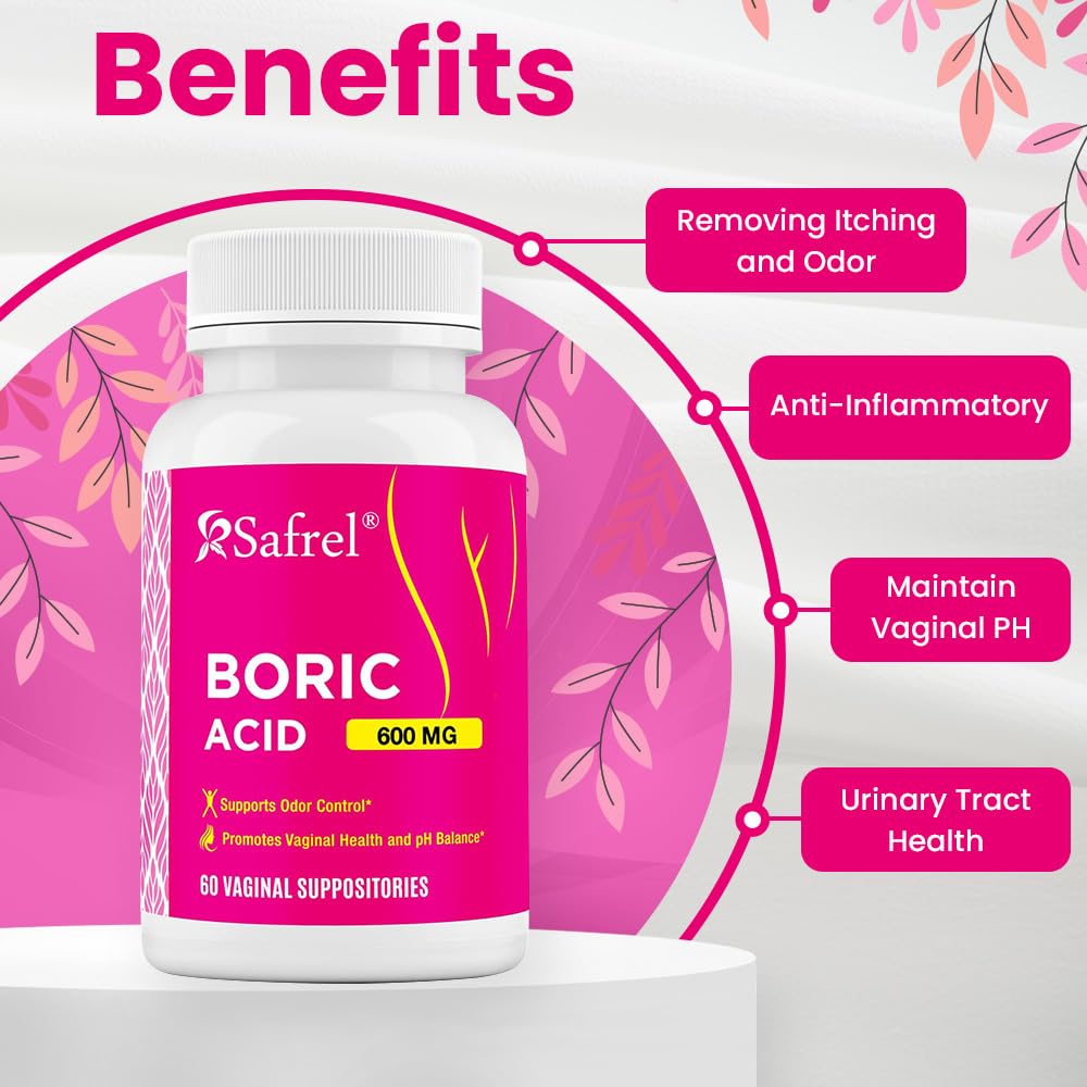 Safrel Boric Acid Vaginal Suppositories - 60 Count (1-Pack) – 100% Pure USA-Made, Supports Intimate SafrelBuy Supplements Australia