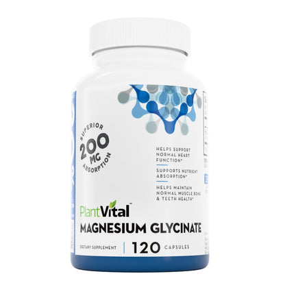 PlantVital Magnesium Glycinate 200mg - Supports Restful Sleep, Muscle & Nerve Function, Normal Heart & Bone Health - Feel Calm & Relax - Vegan, Third Party Tested, Gluten Free, Non-GMO - 120 Capsules PlantvitalBuy Supplements Australia