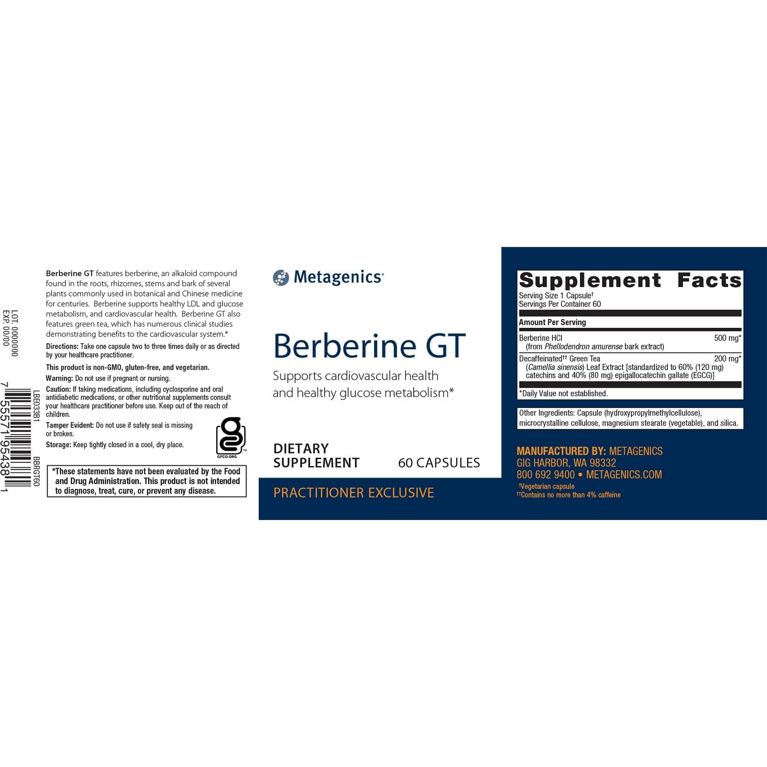 Metagenics Berberine GT - 500 mg Berberine HCl - Supports Heart Health & Carbohydrate MetagenicsBuy Supplements Australia