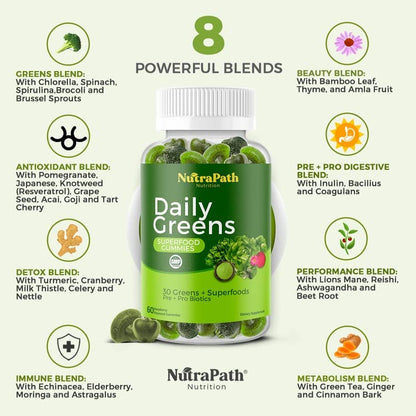 Superfood Daily Greens Gummies - Fruits, Veggies, and Super Foods for Immunity, Energy - 60 Gummies NutraPathBuy Supplements Australia