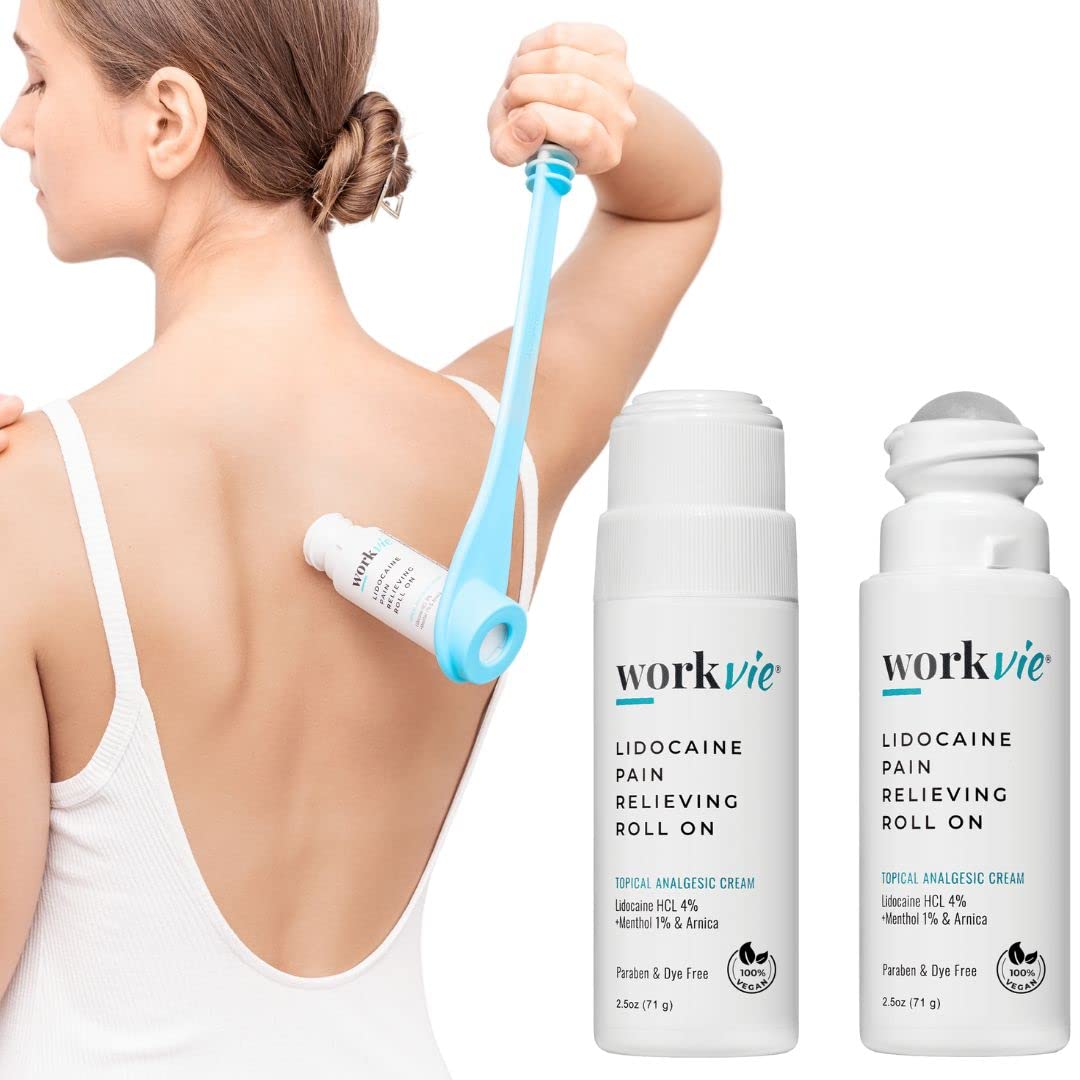Workvie Lidocaine Pain Relief Roll On 2 Pack & Easy Reach Applicator Tool – Fast Acting Topical Lidocaine Maximum Strength with Arnica Montana & Aloe Vera for Muscles, Joints, Back, Neck & Feet WorkvieBuy Supplements Australia
