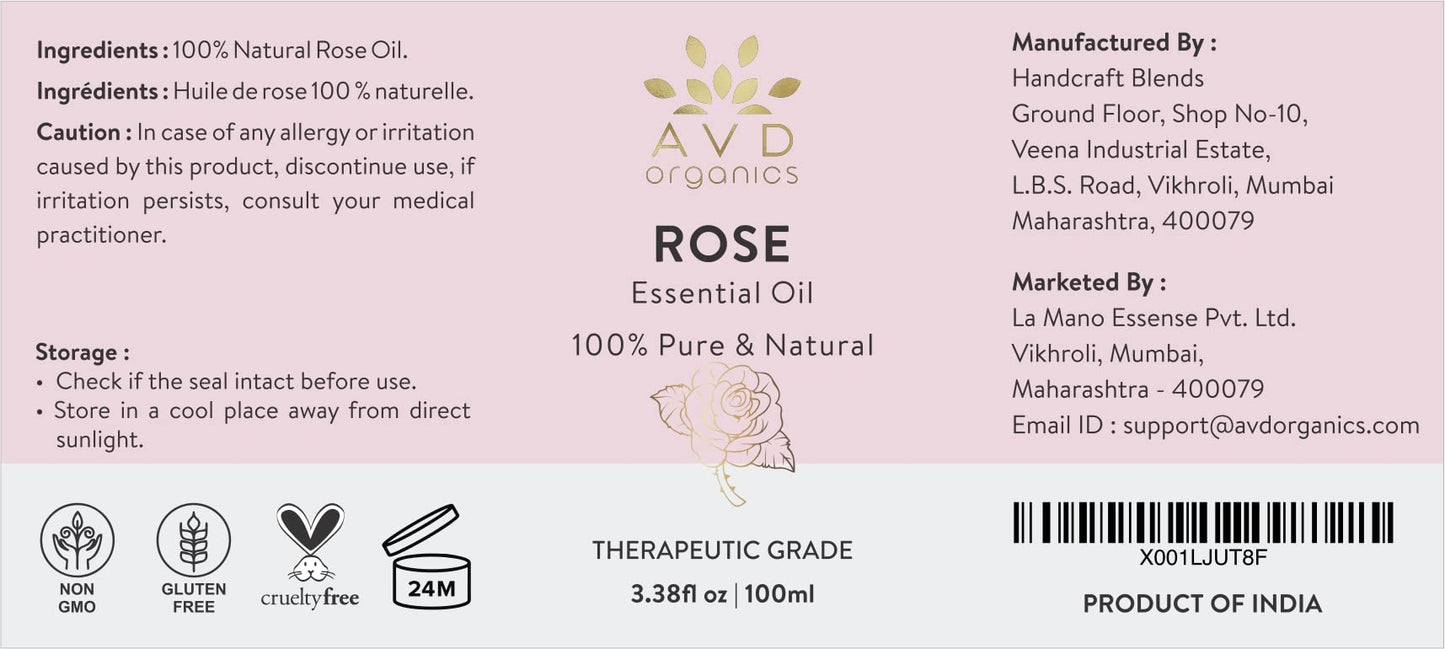 AVD Organics Rose Essential Oil for Diffuser - Premium Quality Therapeutic Grade Rose Oil AVD ORGANICSBuy Supplements Australia