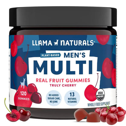 Llama Naturals Multivitamin for Men, Vegan, Organic Gummies with Vitamin D, C and K, Men's Real Fruit Gummy Vitamins Llama Naturals