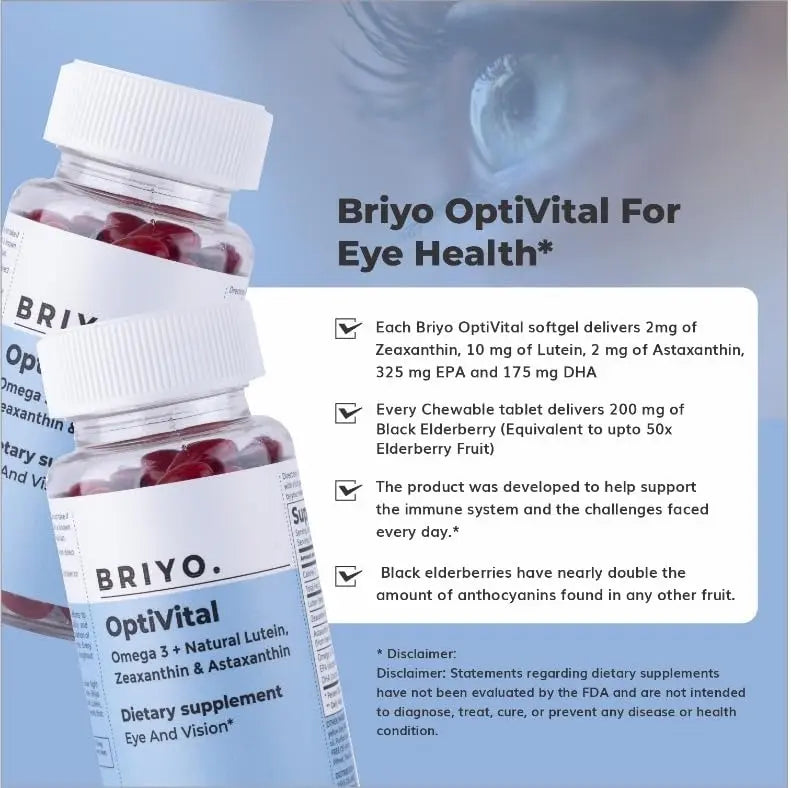Briyo OptiVital Eye Health Supplement – Lutein, Zeaxanthin, Astaxanthin & Omega-3 from Natural Sources – Supports Vision BriyosisBuy Supplements Australia