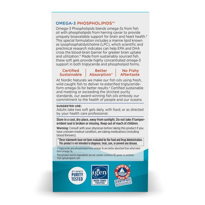 Nordic Naturals Omega-3 Phospholipids, Unflavored - 60 Soft Gels - 500 mg Omega-3 & 350 mg Phospholipids - Heart & Brain Health - Small, Easy-to-Swallow Soft Gels - Non-GMO - 30 Servings Nordic NaturalsBuy Supplements Australia