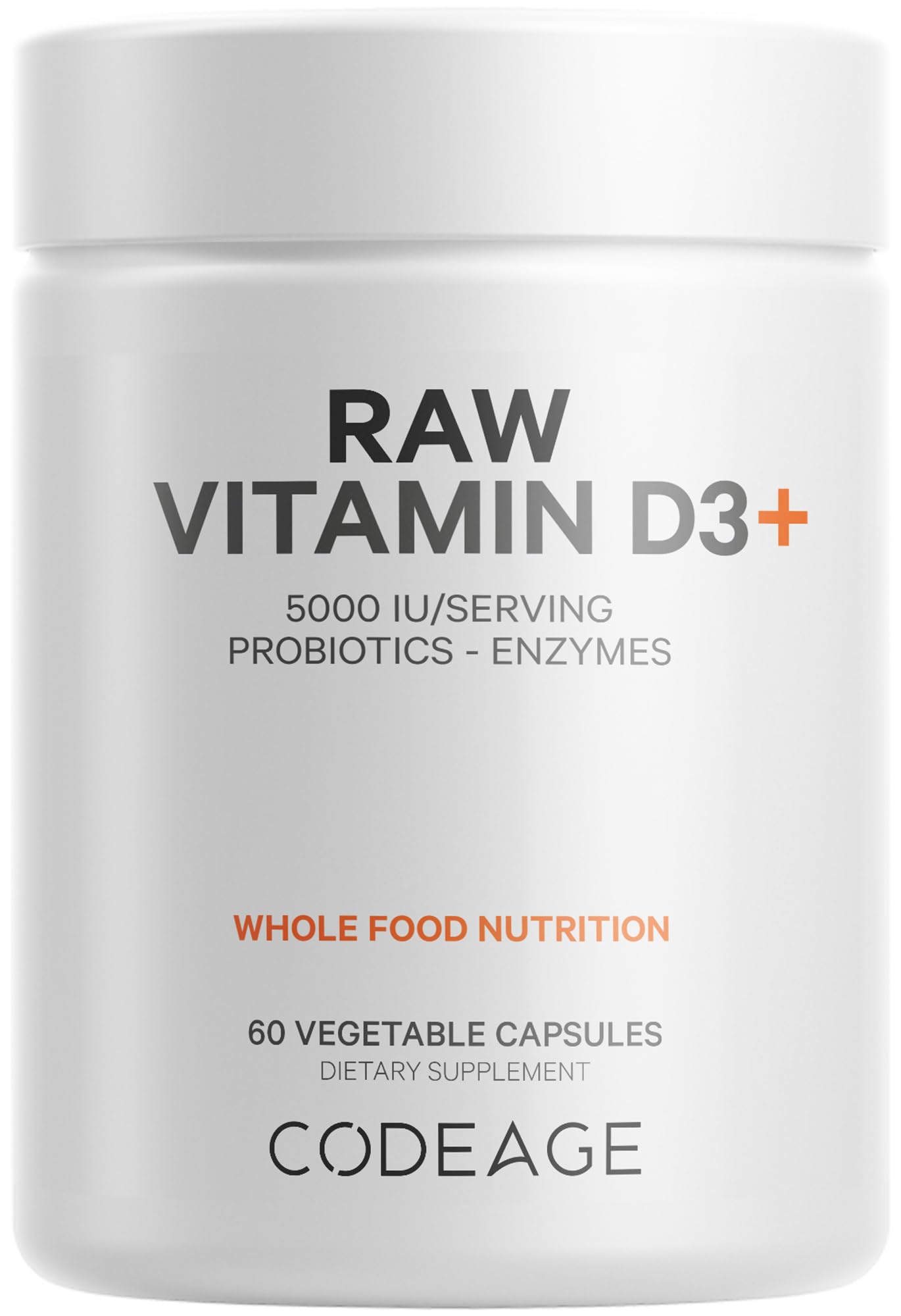 Codeage Raw Vitamin D3+ High Potency 5000 IU Supplement from Saccharomyces Cerevisiae - Raw Vitamin, Probiotics, Digestive Enzymes, Fruits & Greens - 2-Month Supply - 60 Capsules CodeageBuy Supplements Australia