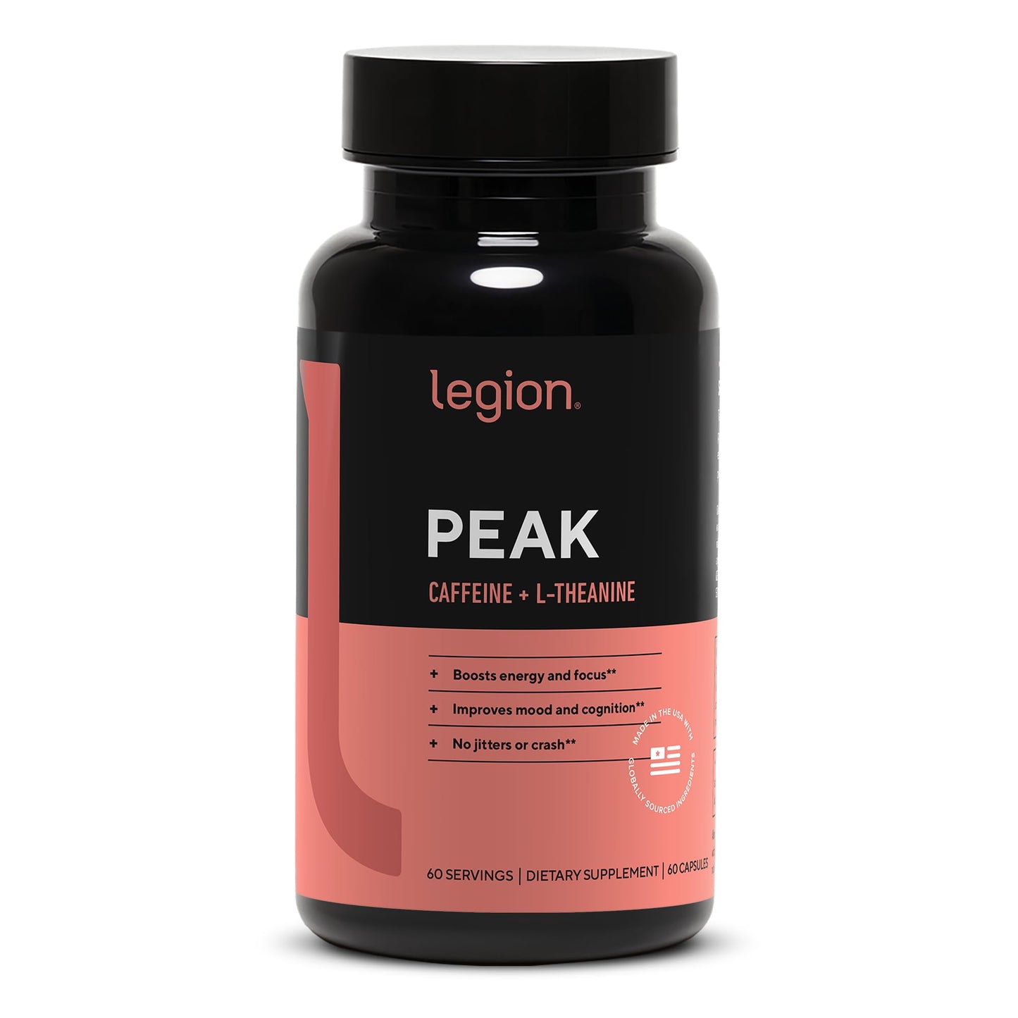 LEGION Peak Caffeine and L Theanine Pills - 200 mg Natural and Organic L Theanine Caffeine Supplement for Smooth Energy, Focus and Cognitive Performance - Vegan, Non GMO - 60 Servings LEGIONBuy Supplements Australia