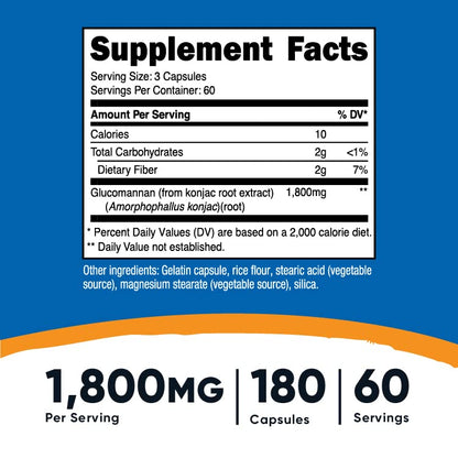 Nutricost Glucomannan 1,800mg Per Serving, 180 Capsules - Natural Fiber Source NutricostBuy Supplements Australia