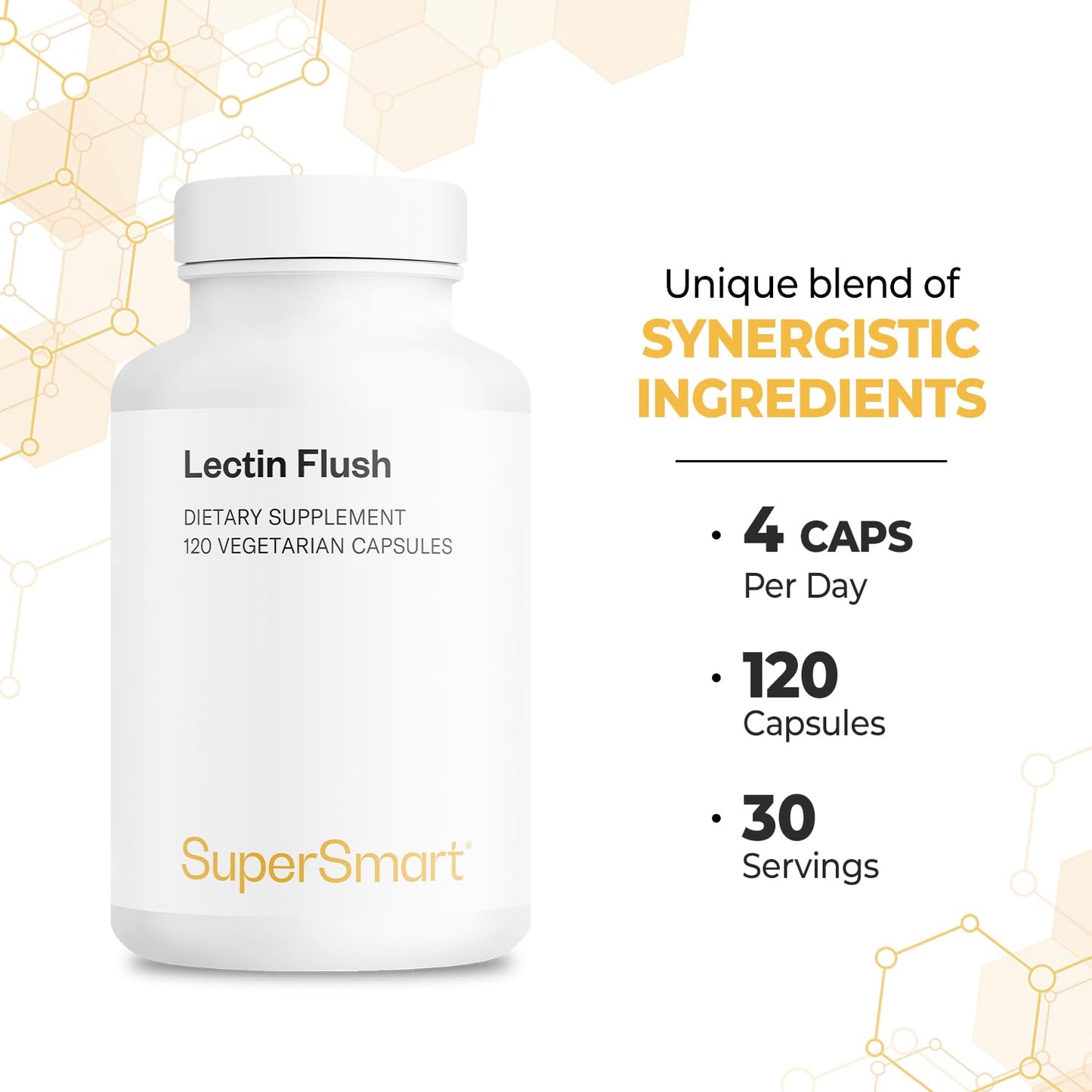 Supersmart - Lectin Flush - Lectin Blocker Shield Supplement - Digestive Support & Detox - Intolerances & Food Allergies - Intestinal Health | Non-GMO & Gluten Free - 120 Vegetarian Capsules SupersmartBuy Supplements Australia