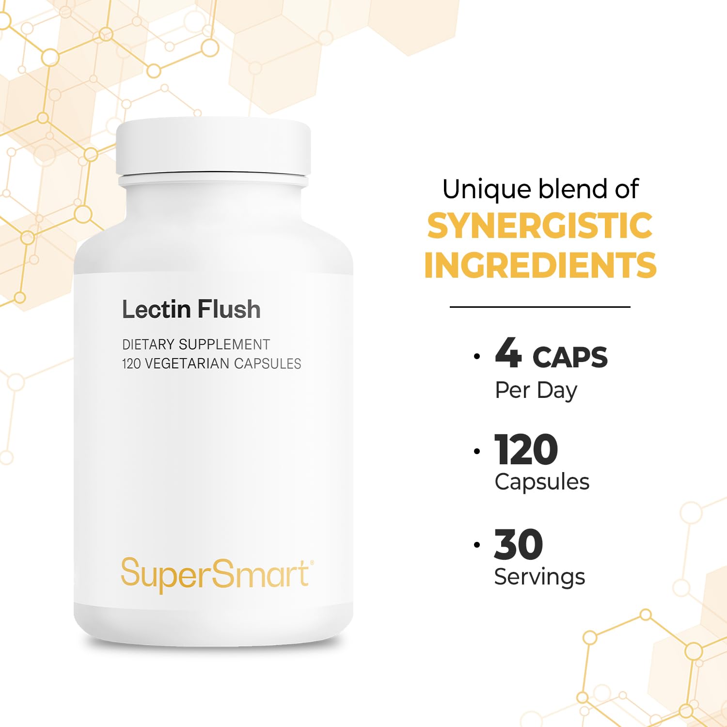 Supersmart - Lectin Flush - Lectin Blocker Shield Supplement - Digestive Support & Detox - Intolerances & Food Allergies - Intestinal Health | Non-GMO & Gluten Free - 120 Vegetarian Capsules SupersmartBuy Supplements Australia