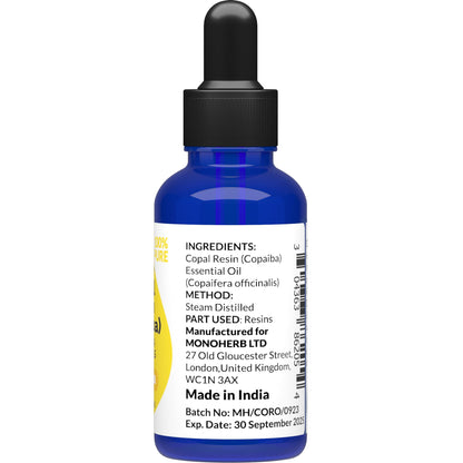 Copaiba - Copal Resin Essential Oil 15 ml - 0.5 oz - Pure & Natural - with Pipette Dropper MONOHERBBuy Supplements Australia