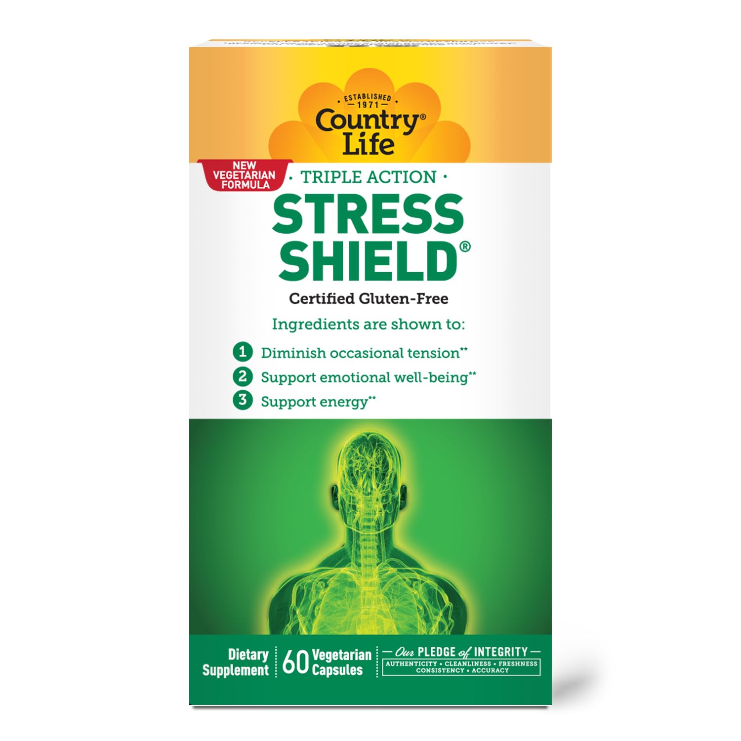 Country Life Stress Shield – Stress & Tension Relief Supplement with Ashwagandha, B-Vitamins for Energy & Emotional Well-Being, Supports Mental Clarity & Resilience, Gluten-Free, Vegan, 60 Capsules Country LifeBuy Supplements Australia
