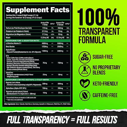 ALPHA LION Superhuman Pump Pre Workout Powder, Nootropic Caffeine & Stim Free ALPHA LIONBuy Supplements Australia