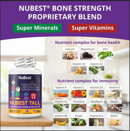 NuBest Tall Kids - Multivitamins & Minerals for Age 2 to 9 - Bone Strength & Immunity Support - Helps Kids, Toddlers Healthy NuBest