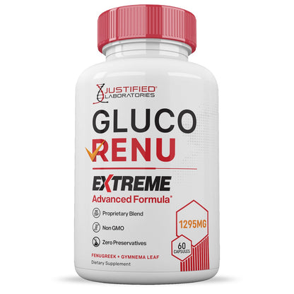 Gluco Renu Extreme 1295MG Glyco Support Pills Advacned Formula Gluo Renew Glycogen Support Formulated with Turmeric Berberine Resveratrol Garlic Bitter Melon Milk Thistle 60 Capsules Justified LaboratoriesBuy Supplements Australia