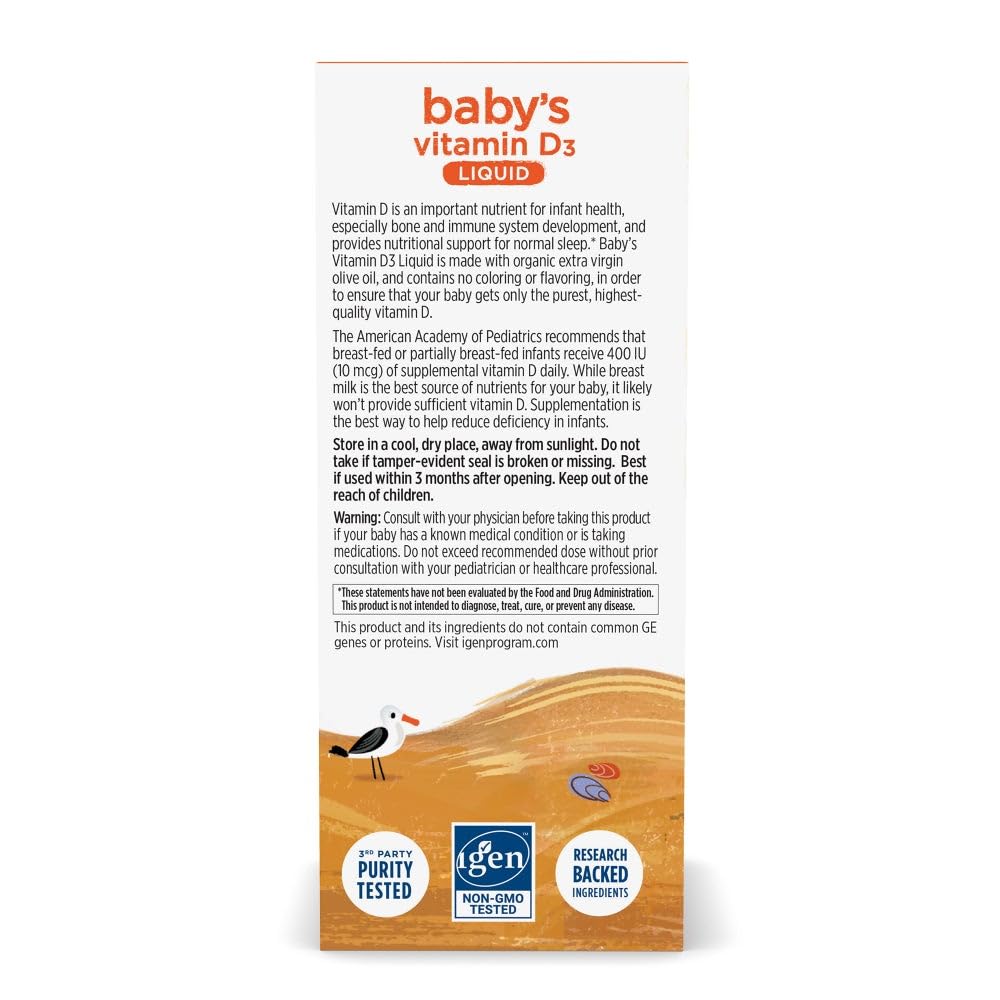Nordic Naturals Baby’s Vitamin D3, Unflavored - 0.76 oz - 400 IU Vitamin D3 - Healthy Bones, Immune System Support, Normal Sleep Rhythms - Non-GMO, Certified Vegetarian - 90 Servings Nordic NaturalsBuy Supplements Australia