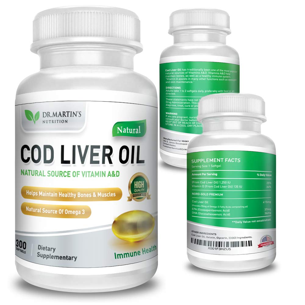 COD Liver Oil | 300 Softgels | Natural Source of Omega 3 Fatty Acids | Triple Strength | Best Immune Health, Healthy Bones & Muscle Dietary Supplement | DR. MARTIN'S NUTRITIONBuy Supplements Australia
