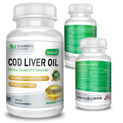 COD Liver Oil | 300 Softgels | Natural Source of Omega 3 Fatty Acids | Triple Strength | Best Immune Health, Healthy Bones & Muscle Dietary Supplement | DR. MARTIN'S NUTRITIONBuy Supplements Australia