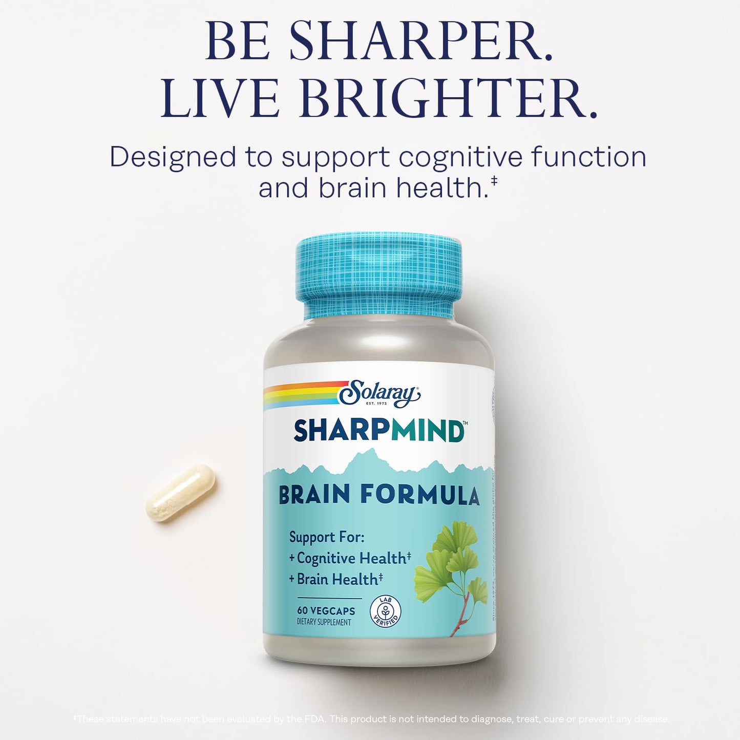 SOLARAY SharpMind Brain Support Formula - Nootropic Brain Supplements - Cognitive and Brain Health Support with Ginkgo Biloba - 60-Day Guarantee, 60 Servings, 60 VegCaps SOLARAYBuy Supplements Australia