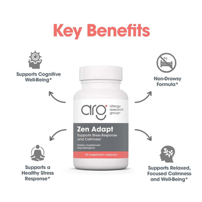 NutriCology ZenMind Adapt - 200 mg L-Theanine, 125 mg Ashwagandha & 550 mg GABA - Supports Stress Response and Calmness - Vegetarian Capsules - Hypoallergenic Formula - 30 Servings - 60 Capsules Allergy Research GroupBuy Supplements Australia