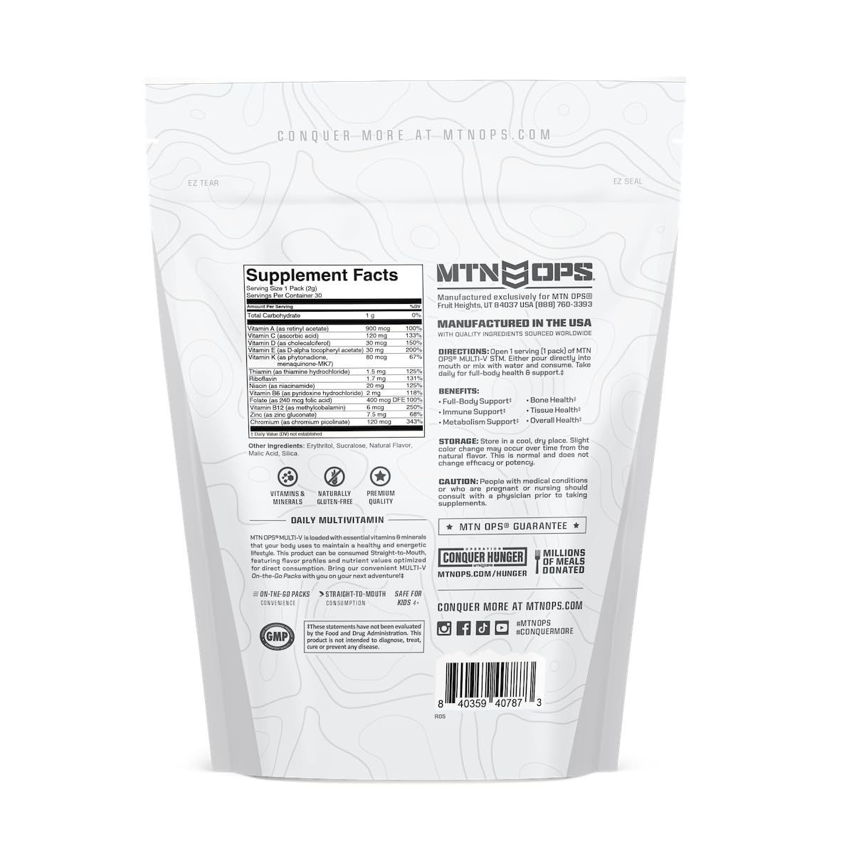 MTN OPS Multi‑V STM On‑the‑Go Daily Multivitamin for Men, Women & Kids – Straight‑to‑Mouth Vitamin C D3 B Zinc Packs – Gluten Free, Natural Flavors, 30 Servings MTN OPSBuy Supplements Australia