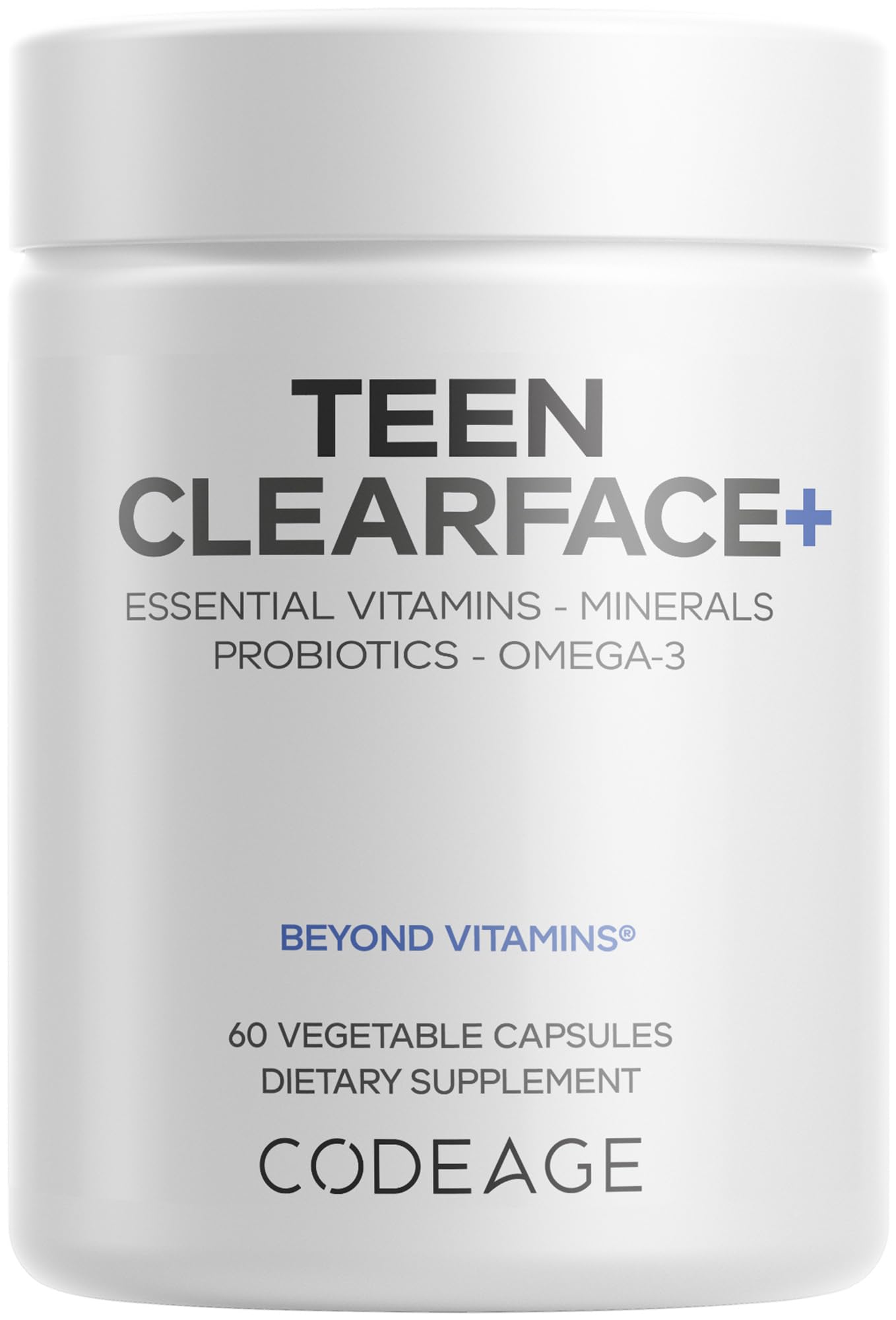 Codeage Teen Clearface Adolescent Face, Skin & Pimples, Vitamins A, C, D3, E, Pantothenic Acid, Niacin, Zinc Supplement Teenagers, Probiotics, L-Lysine, Omega-3, Oily Skin, Pores, Spots - 60 Capsules CodeageBuy Supplements Australia
