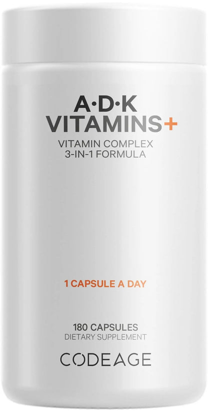 Codeage ADK Vitamins Supplement - Essential Vitamin A, D3 5000 IU, K1 & K2 (MK4 & MK7) - 6-Month Supply - 1 Capsule per Serving Codeage