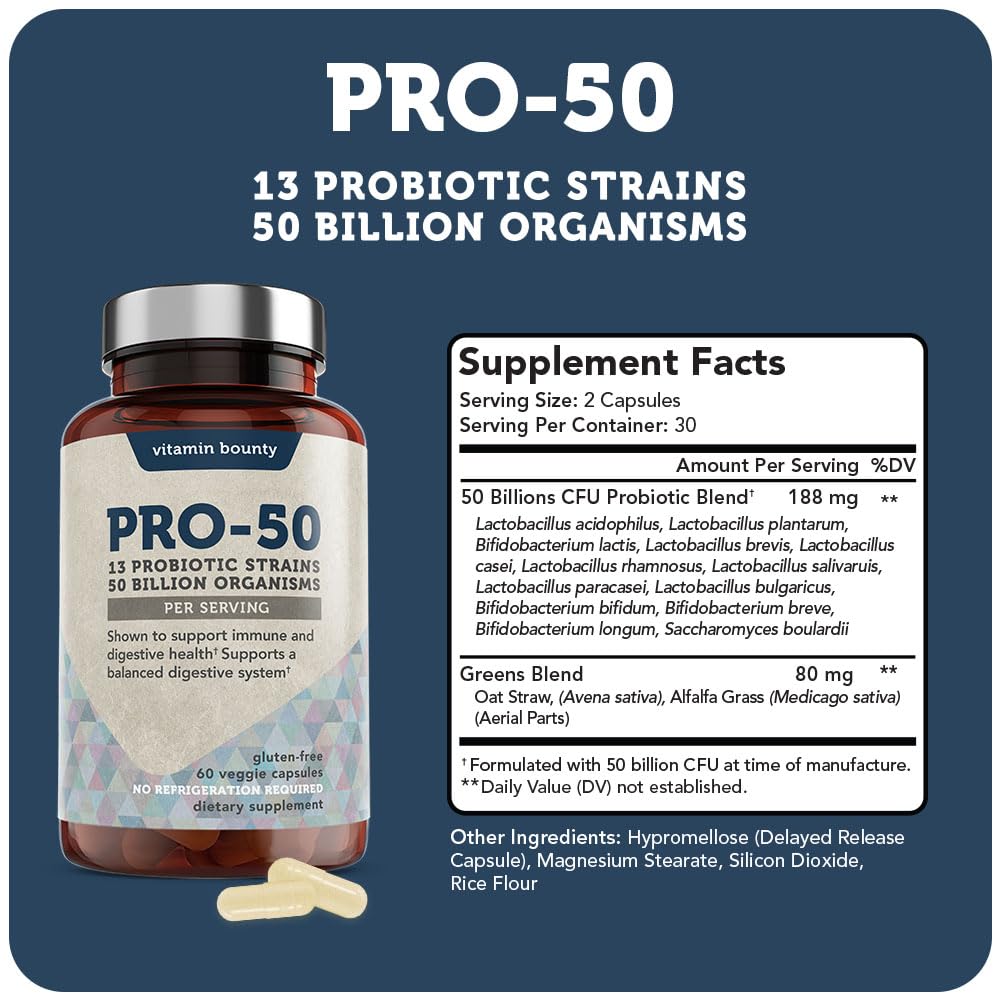 Vitamin Bounty Pro-50 Probiotics - 13 Probiotic Strains, Gut Health, Digestive Health Vitamin BountyBuy Supplements Australia