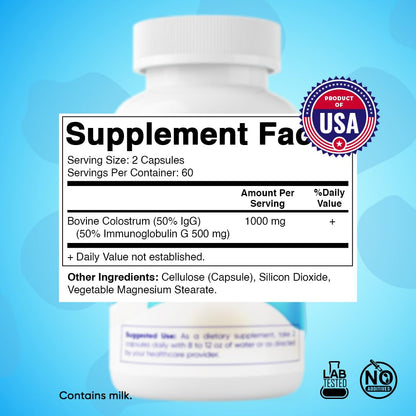 Vitamatic Bovine Colostrum Supplement 1000 mg per Serving - 50% Highest IgG - Supplement for Gut Health, Hair Growth, Beauty, Muscle Recovery, & Immune Support - 120 Capsules VitamaticBuy Supplements Australia