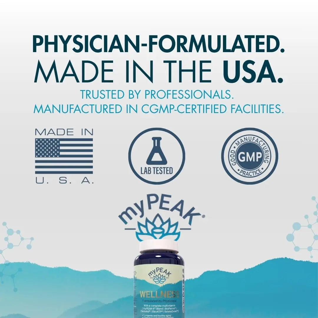 myPEAK Wellness Award-Winning Vegan Multivitamin with ElevATP Ancient Peat Extract, Natural Astaxanthin, Iron, Resveratrol and Alpha GPC myPEAK