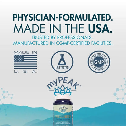 myPEAK Wellness Award-Winning Vegan Multivitamin with ElevATP Ancient Peat Extract, Natural Astaxanthin, Iron, Resveratrol and Alpha GPC myPEAK