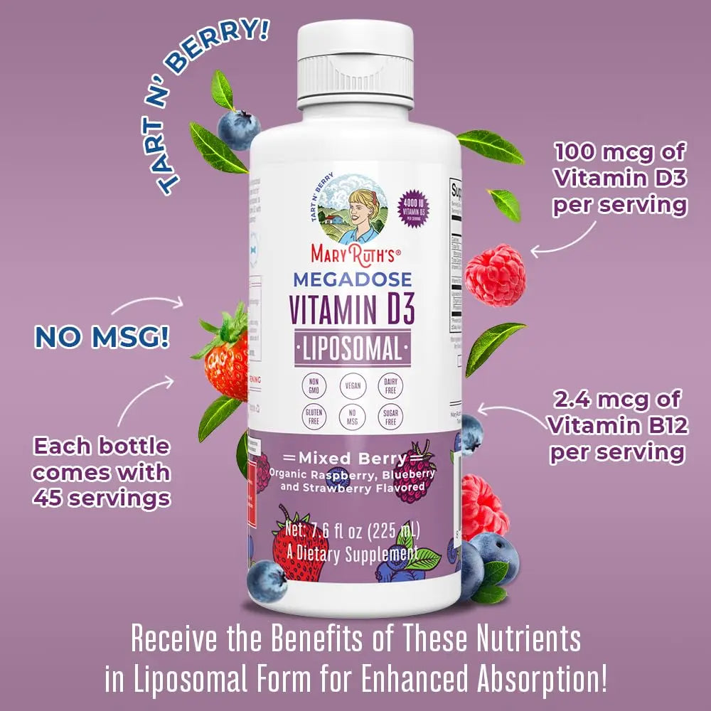 MaryRuth Organics Kids Multivitamin Liposomal (Strawberry Cherry & Vanilla) & Vitamin D3 Liposomal (Mixed Berry) Clean Label Project Verified MARYRUTH'S